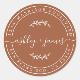 Pegatina Redonda Elegante Nombres TerraCotta Dirección de devolució