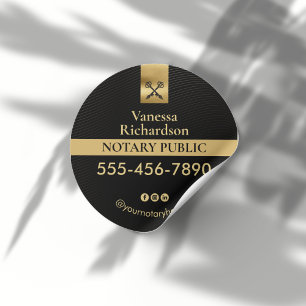 Pegatina Redonda Elegante Notario Oro Negro Skeleton Key Marketing