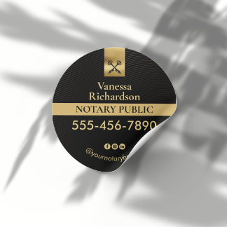 Pegatina Redonda Elegante Notario Oro Negro Skeleton Key Marketing