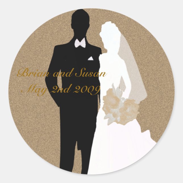 Pegatina Redonda Elegante novia de oro y pegatinas de bodas de Groo (Anverso)