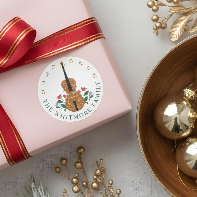 Pegatina Redonda Elegante Nutcracker Violin Instrumental Floral Mus (Elegant Nutcracker Violin Instrument Floral Music Classic Round Sticker)