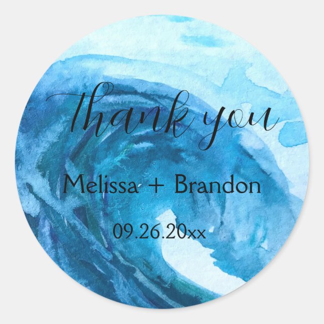 Pegatina Redonda Elegante Ocean Waves Beach Sea Destination Wedding (Anverso)