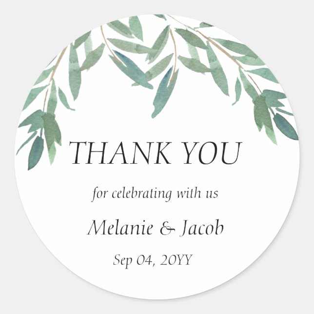 Pegatina Redonda Elegante oliage verde (Anverso)