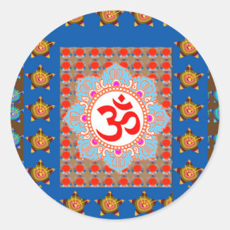 Pegatina Redonda Elegante OmMANTRA Mantra: Meditación de Yoga curan