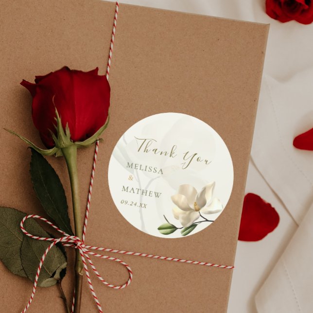 Pegatina Redonda Elegante Oriental White Magnolia Wedding Favor (Elegant Oriental White Magnolia Wedding Favor Classic Round Sticker)