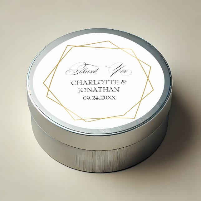 Pegatina Redonda Elegante Oro Geométrico Gracias Favor De Boda (Elegant Gold Geometric Thank You Wedding Favor Classic Round Sticker)