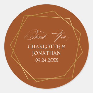 Pegatina Redonda Elegante Oro Geométrico Gracias Favor De Boda