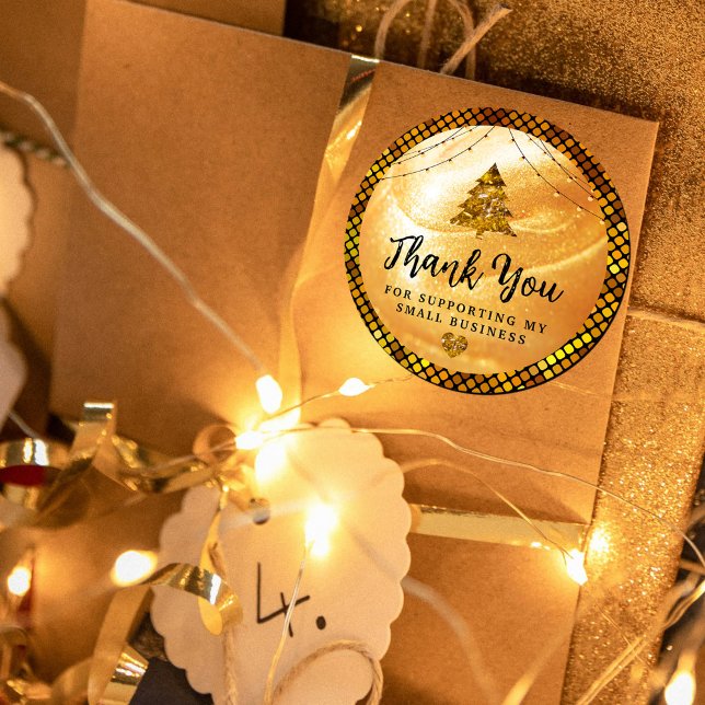 Pegatina Redonda Elegante Oro Gracias | Purpurina y Perla (Elegant Gold Thank You | Glitter and Pearl Classic Round Sticker #holidaysticker #supporting #bright)