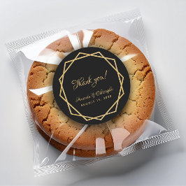 Pegatina Redonda Elegante Oro Negro Geométrico Gracias Boda