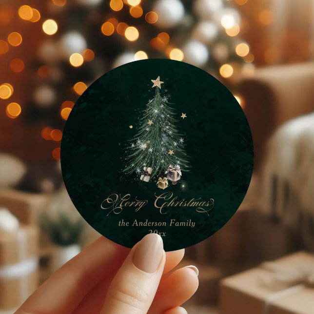Pegatina Redonda Elegante Oro Verde Feliz Navidad  (Subido por el creador)
