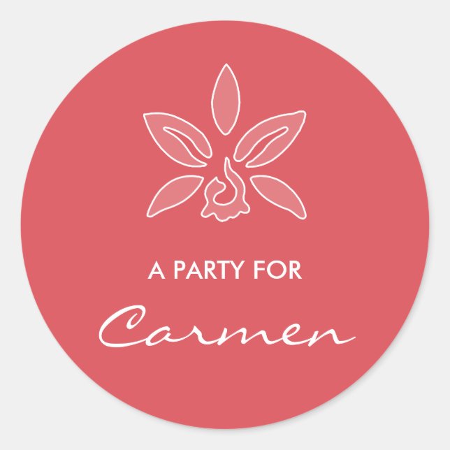 Pegatina Redonda Elegante Orquídea Simple Flor Roja Caliente Con No (Anverso)