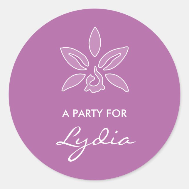 Pegatina Redonda Elegante Orquídea Simple Negrita Flor Púrpura Con  (Anverso)