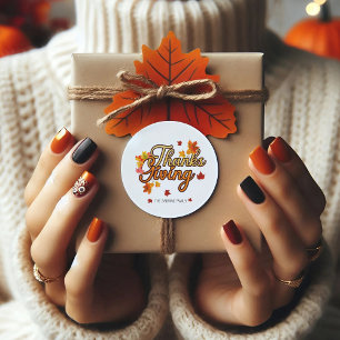 Pegatina Redonda Elegante otoño del follaje de Acción de Gracias
