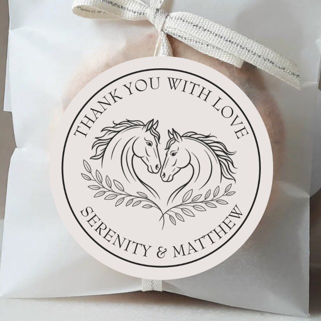Pegatina Redonda Elegante País Rústico Boda de Caballos Gracias (Subido por el creador)