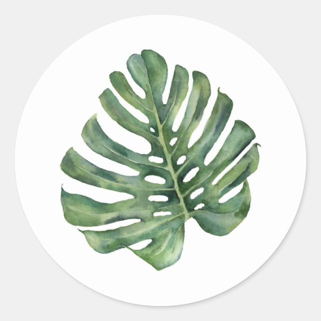 Pegatina Redonda Elegante Palm Leaf Tropical Aloha Wedding Favor (Anverso)