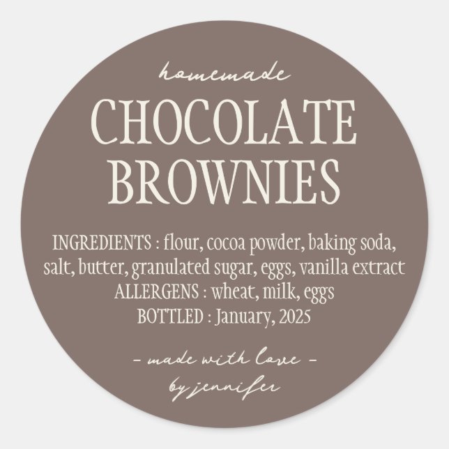 Pegatina Redonda Elegante Panadería Alimentos Ingredientes de la Le (Anverso)