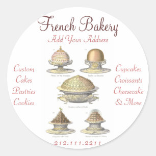 Pegatina Redonda Elegante Panadería Francesa Vintage - Pastelería, 