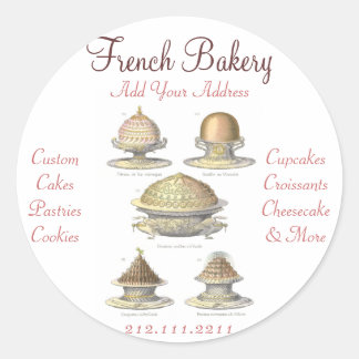 Pegatina Redonda Elegante Panadería Francesa Vintage - Pastelería,