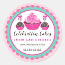 Pegatina Redonda Elegante pancarta de pastelitos rosados con copas