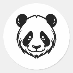 Pegatina Redonda Elegante Panda Silhouette en BW