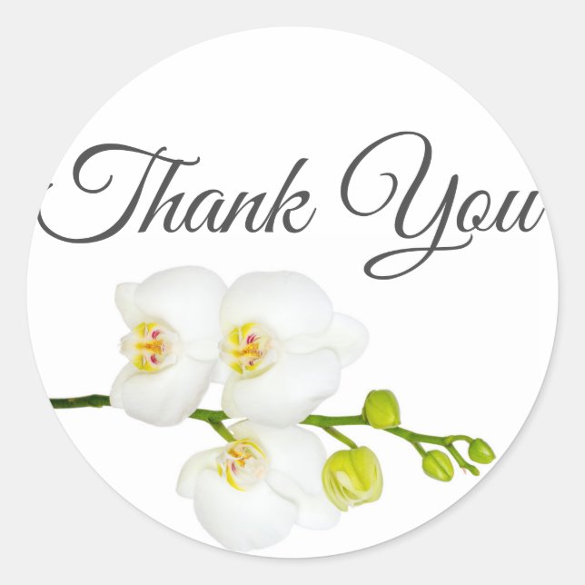 Pegatina Redonda Elegante pareja de orquídeas blancas y fecha (Anverso)