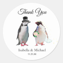 Elegante Pareja de Pingüinos Agradecimiento Boda 