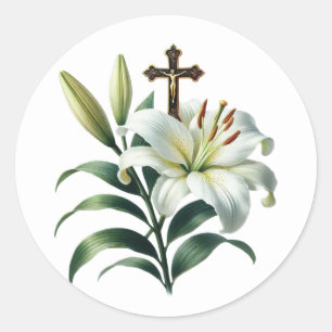Pegatina Redonda Elegante Pascua Lilly