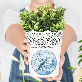 Pegatina Redonda Elegante Pastel Azul Blanco Lily Color de agua Aña