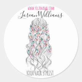 Pegatina Redonda Elegante Pastel Bride Wavy Hair Estilo Floral