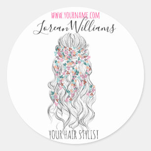Pegatina Redonda Elegante Pastel Bride Wavy Hair Estilo Floral