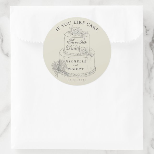Pegatina Redonda Elegante Pastel De Bodas Guarda La Fecha (Bolso)