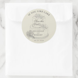 Pegatina Redonda Elegante Pastel De Bodas Guarda La Fecha