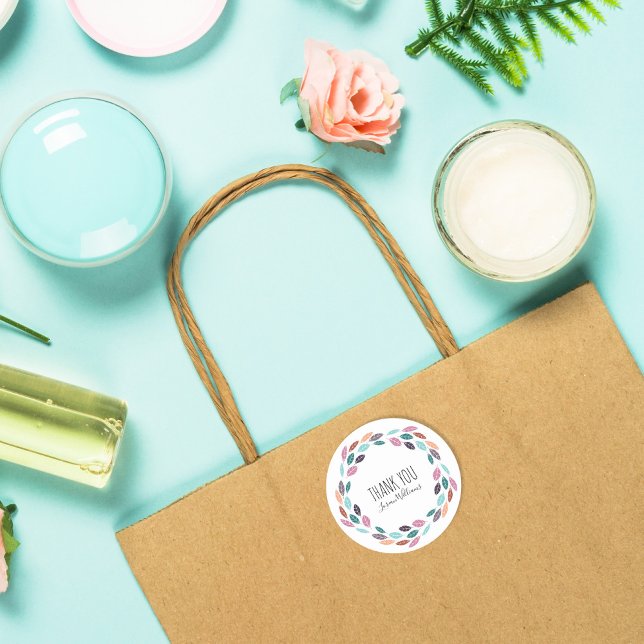 Pegatina Redonda Elegante Pastel Leafy Hair Stylist Floral Gracias (Subido por el creador)