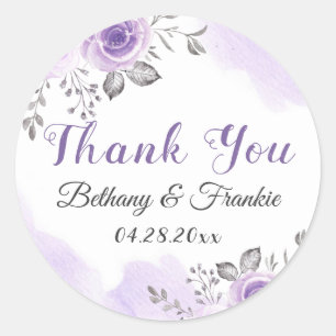 Pegatina Redonda Elegante Pastel Purple Blossom Flores Gracias