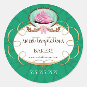 Pegatina Redonda Elegante pastelería de pasteles rosados