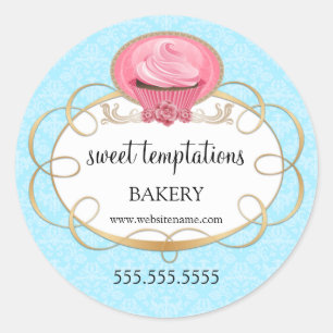 Pegatina Redonda Elegante pastelería de pasteles rosados