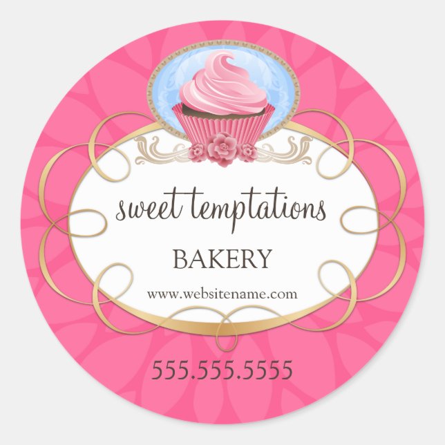 Pegatina Redonda Elegante pastelería de pasteles rosados (Anverso)