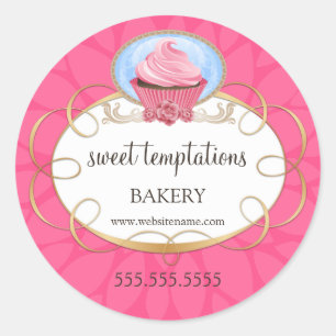 Pegatina Redonda Elegante pastelería de pasteles rosados
