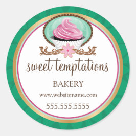 Pegatina Redonda Elegante pastelería de pasteles rosados