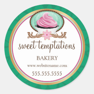 Pegatina Redonda Elegante pastelería de pasteles rosados