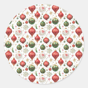 Pegatina Redonda "Elegante Patrón de Ornamento de Navidad Sin Marea