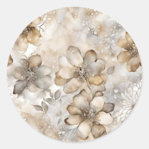 Pegatina Redonda Elegante patrón floral beige