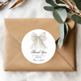 Pegatina Redonda Elegante Pearls Bow Bridal Shower