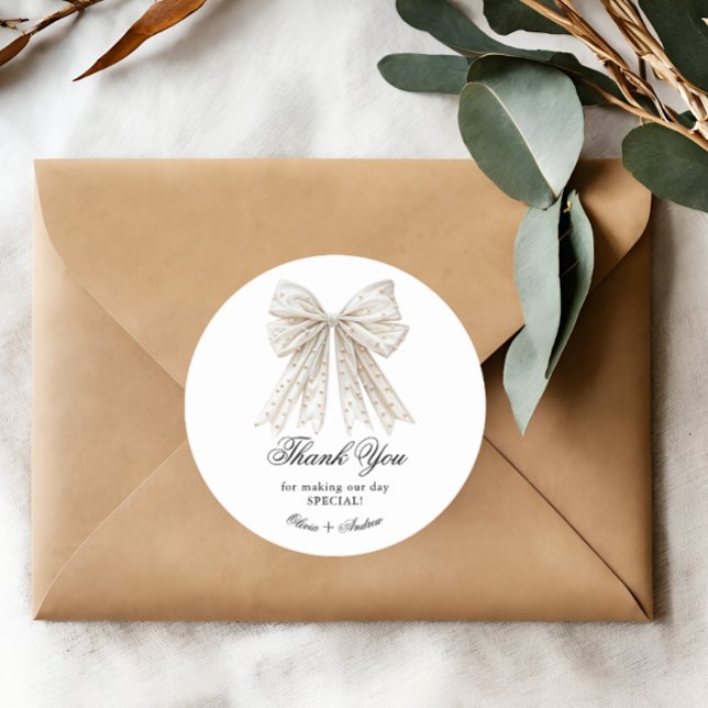 Pegatina Redonda Elegante Pearls Bow Bridal Shower (Subido por el creador)