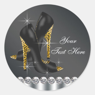 Pegatina Redonda Elegante Pegatinas Leapard High Heel Shoes