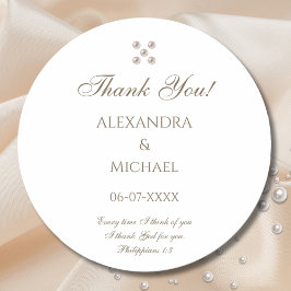 Pegatina Redonda Elegante Perla Agradecimiento de Boda Cristiana