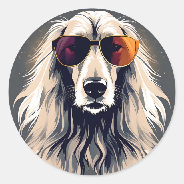 Pegatina Redonda Elegante perro afgano (Anverso)
