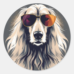 Pegatina Redonda Elegante perro afgano