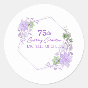 Pegatina Redonda Elegante Personalizado 75º cumpleaños Lavender Flo