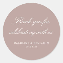 Pegatina Redonda Elegante Personalizado Boda de Mauve Script Gracia